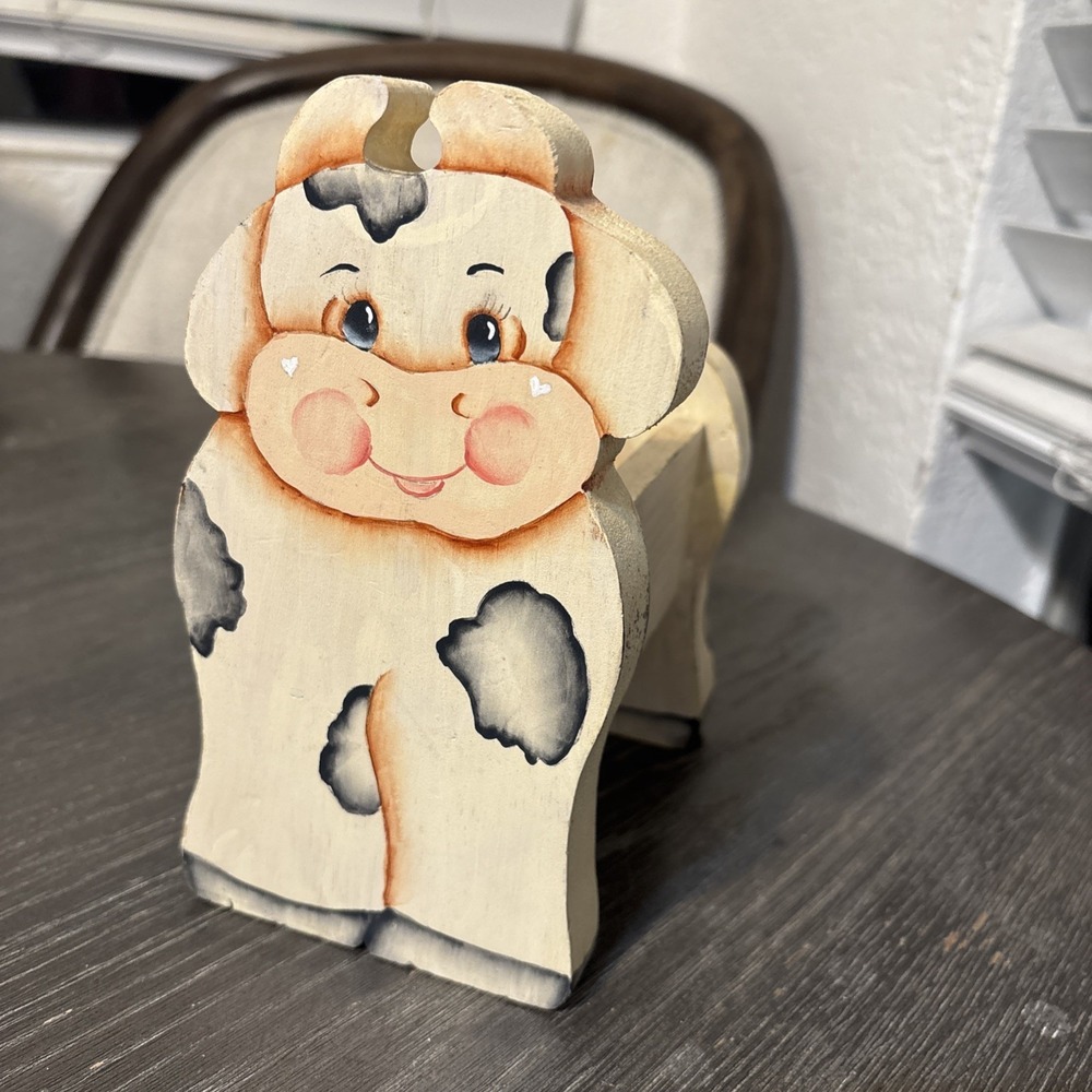 Whimsical Cow Plant Holder‎ Hand Painted Wooden